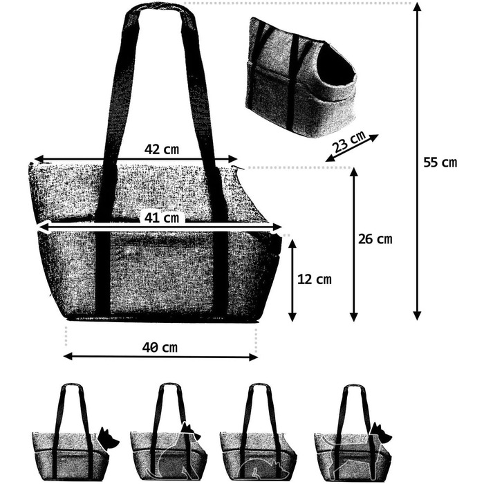 Сумка-переноска для собак та котів | Сумка-переноска на плече для тварин до 15 кг | Чорний колір, матеріал: штучна замша (вельвет), розмір L