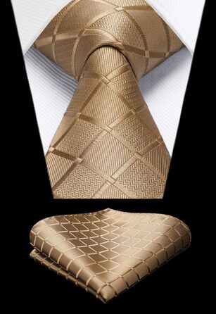 HISDERN Комплект краватки та нагрудного хустинки в клітинку для чоловіків (світло-коричневий)