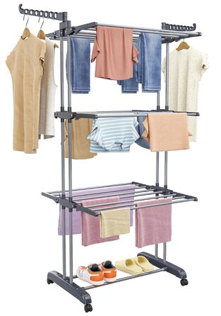 Сушарка для білизни Turm, турбо сушарка для білизни з 6 розкладних крил та 2 бічні крила, мобільна сушарка для білизни з колесами для дому та вулиці (сіра)