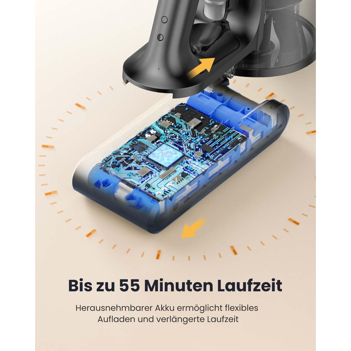 Бездротовий пилосос Proscenic P13: акумуляторний, 45KPa, 550W, 45 хв, з сенсорним екраном, зелене підсвічування, зарядний блок для стіни, анти-намотування, для килимів, твердих поверхонь, автомобіля, шерсті тварин (сірий)