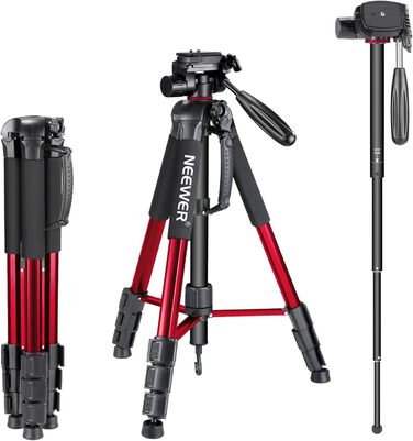 Штатив Neewer 177 см з алюмінію для камери, відеокамери, DSLR, DV, з триподним голівкою, до 4 кг, червоний