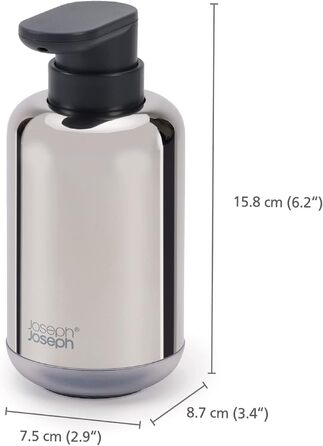 Joseph Joseph EasyStore - Luxury Stainless Steel Soap Dispenser with Level Indicator, Easy-to-Press Pump Head, Non-Slip Base, Refillable