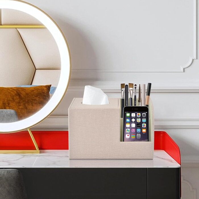 Організатор для серветок з шкіри, коробка для тканинних серветок, квадратна модель, тримач з пультом дистанційного керування, для ванної кімнати, авто, офісу, декору, бежевий