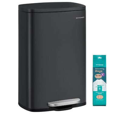 Відро для сміття SONGMICS 50 л з педальним механізмом, сталеве, з м'яким закриттям, чорне