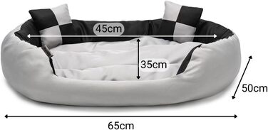 Ліжко для собак та котів Lionto 4-в-1 з воротком, 65x50 см, водовідштовхувальне, сіре/чорне, з декоративною подушкою