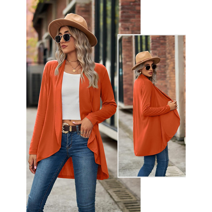 Кардиган жіночий Faulily Daen з відкритою фронтальною частиною, в'язаний, однотонний, водоспадний, оливковий (XXL, Orange)