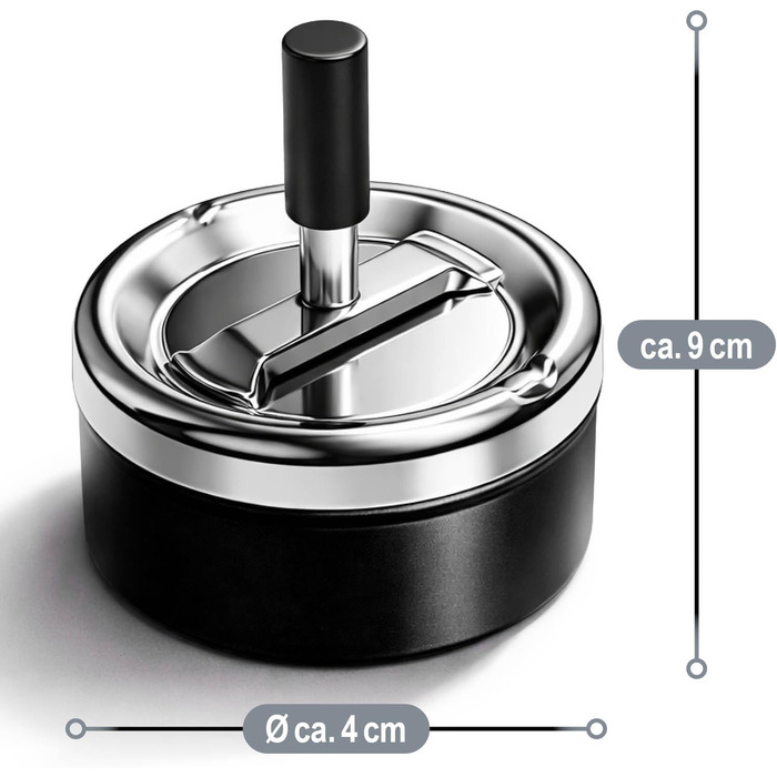Попільничка металева com-four® 6x з нержавіючої сталі, Windaschenbecher, Ø 11 см (2 шт., чорна)