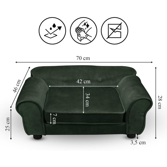 Диванчик для домашніх тварин MG Design, темно-зелений, стабільний, м'який, легко чиститься, для собак та котів, готовий до використання, W12