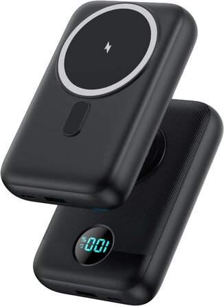 Power Bank магнітний 10800mAh з підтримкою MagSafe, 4-в-1, з зарядкою для Apple Watch, QC4.0+PD 22.5W USB-C, швидка зарядка, LED-дисплей, чорний