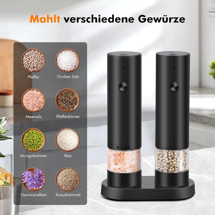 Електричні соляні та перечні млини з USB-зарядкою, регульована ступінь помелу, для кухні, пікніка, грилю