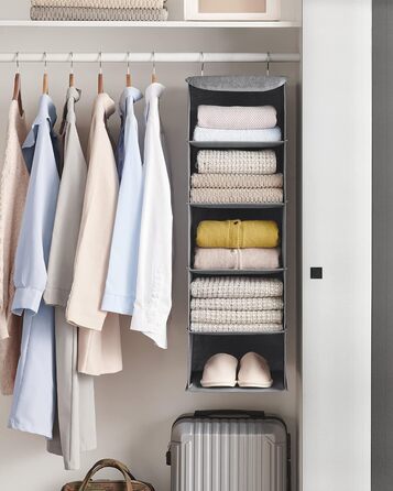 Органайзер для шафи SONGMICS, розкладний, сірий, з металевими гачками та бамбуковими вставками