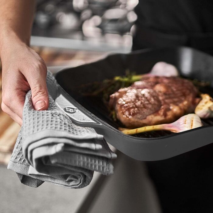 Чавунна гриль-сковорода Springlane 26 см емальована сіра - для всіх плит, включаючи індукцію