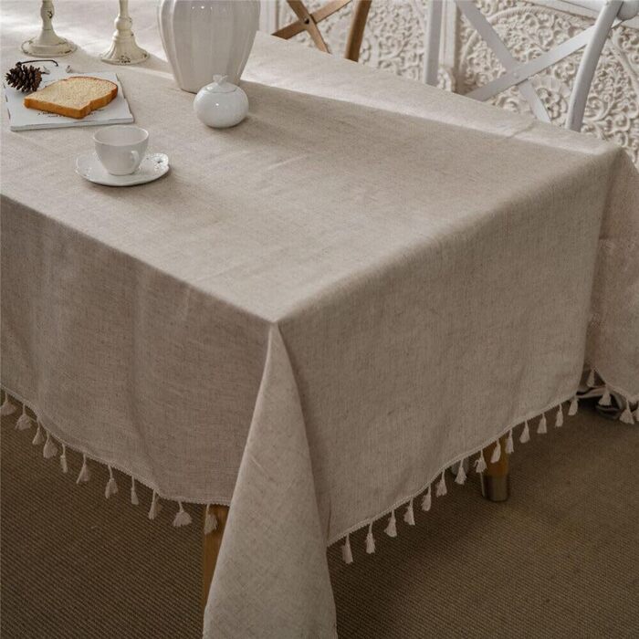 JaeMoose Tablecloth Washable Linen Cotton Rectangular Table Cover Washable Placemat for Home Kitchen Dining Table Tablecloths Decoration Party (Linen, 140 x 220 cm)