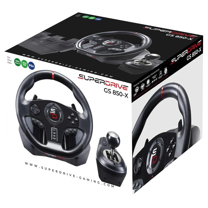 Руль для гонок Superdrive Gs850-X з ручним перемиканням передач, 3 педалі, пелюстки перемикання для Xbox Series X/S, PS4, Xbox One (програмований для всіх ігор)