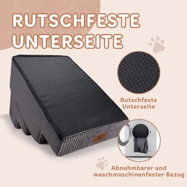 Dog Stairs Large Dogs 4 Steps High, Dog Stairs for Bed Sofa 50cm, Pet Stairs Washable, High-Density Foam, for Injured Older Dogs (45cm Height, Grey)