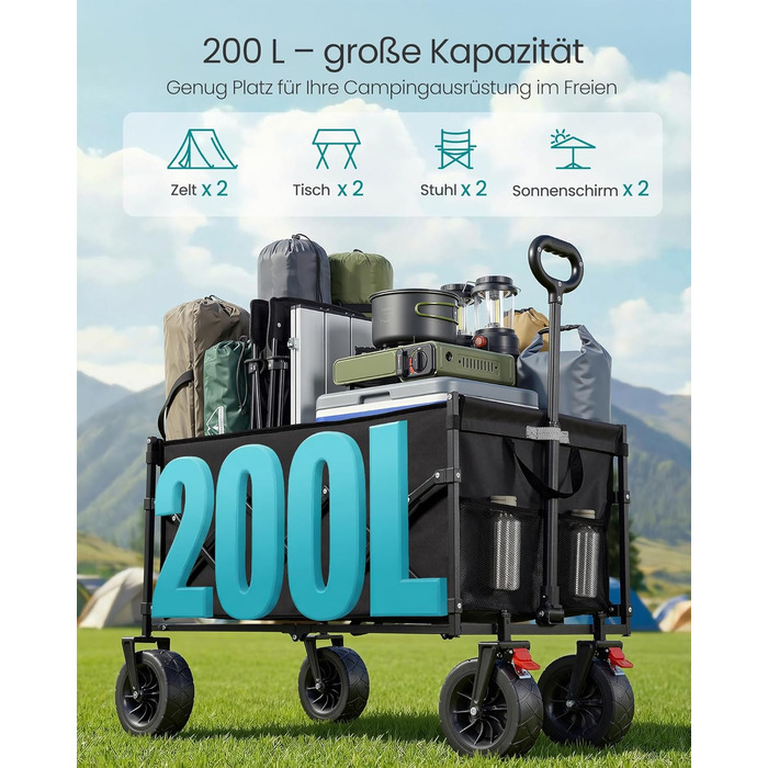 Візок садовий SONGMICS GFW909B01 (200 л, чорний) - складний, міцний, до 180 кг