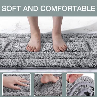 DUNSOO Non-Slip Bathroom Rug - Absorbent Microfiber Bath Mat for Shower, Bathtub & Toilet - 60x150cm