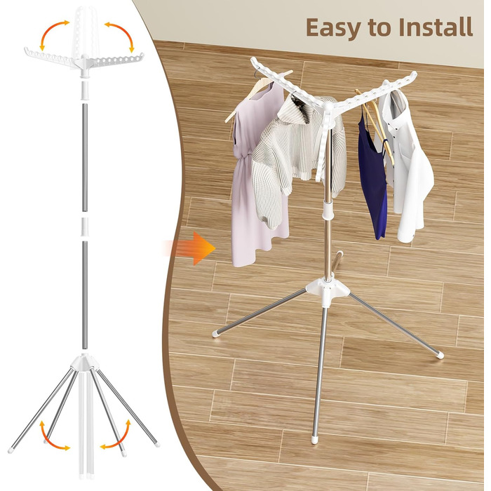 Сушарка для білизни складана, біла, з 3 крилами, нержавіюча сталь - для дому та вулиці