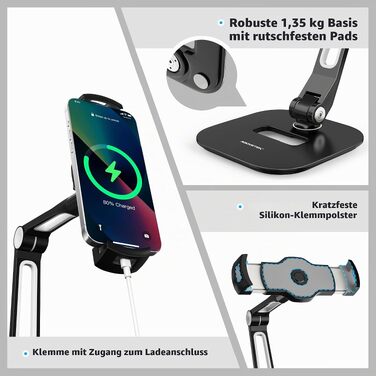 Регульована підставка для планшета та смартфона AboveTEK, настільний тримач для iPad mini, Air, Samsung Galaxy (4-11 дюймів), чорний
