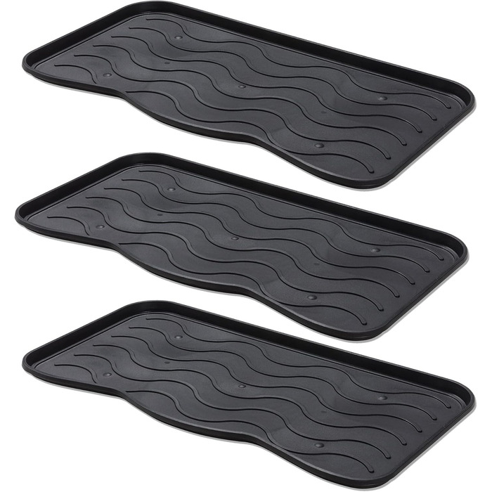 Carpido Shoe Drip Tray 3-Piece Set Shoe Rack Tray - Food Bowl Mat Bowl Mat Shoe Board Shoe Tray – Shoe Tray Drip Tray Black 38x75 cm