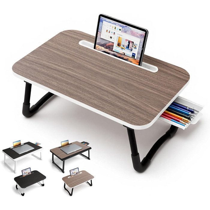 Стіл для ноутбука в ліжко, Laptoptisch для роботи та відпочинку, регульований піднос для ноутбука (48x30 см, коричневий)