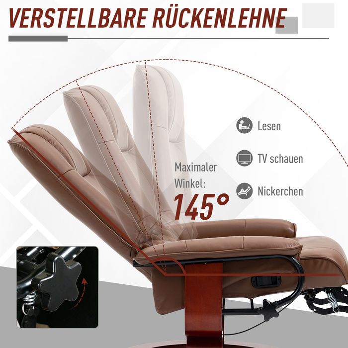 HOMCOM Swivel Recliner, TV Recliner with Reclining Function, Footrest, Reclining Chair with Armrests, for Living Room, Bedroom, Faux Leather | Aosom