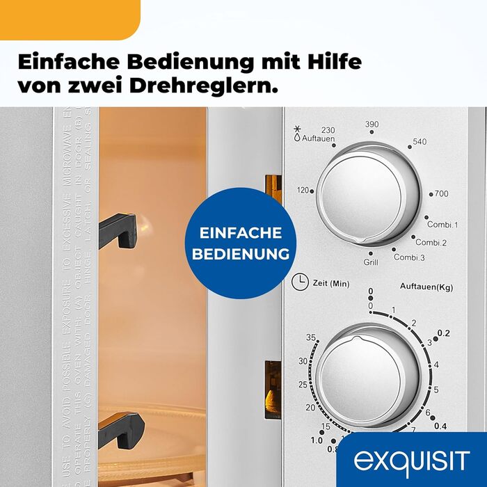 Мікрохвильова піч Exquisit MW 802G, 20л, 1000W, гриль, срібна