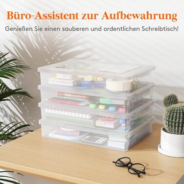 Lifewit 4 Pack 5L Storage Boxes with Lids, Plastic Boxes with Clip Closures, A4 Document Boxes, Transparent Organizers, Multi-Purpose Boxes for Crafts, Paper, Art Supplies, Building Blocks, Tools