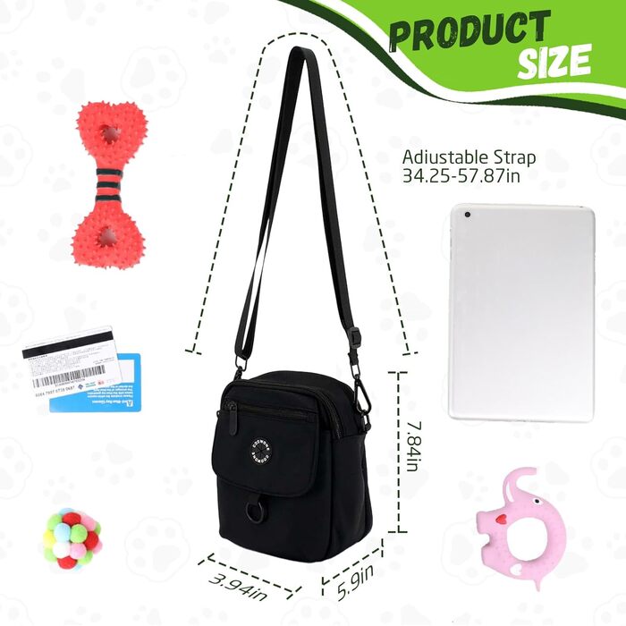 Водонепроникна сумка для ласощів для собак COOWONE, велика місткість, для прогулянок, компактна та легка, з дозатором пакетів для екскрементів, сумка через плече для дресирування собак, чорна