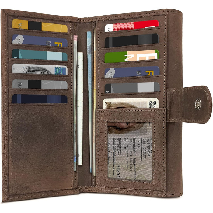 ROYALZ 'Orelia' Vintage Leather Wallet for Women - Large Portemonnaie (Wallet) with Many Compartments, RFID Blocker, Crossbody Wallet