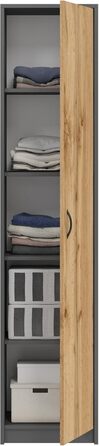 Bookshelf Wardrobe Shelf White 40cm wide 180cm high Cabinet Organizer Multi-purpose Cabinet with 4 adjustable shelves Filing cabinet Shelf Wall narrow Wood for bedroom hallway basement office (Anthracite Oak)