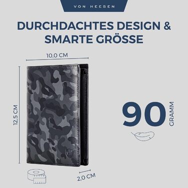 VON HEESEN Leather Wallet RFID Protection | Real Leather Wallet for Women & Men | Portemonnaie, Brieftasche, Wallet, Portmonee (Camouflage Grey)