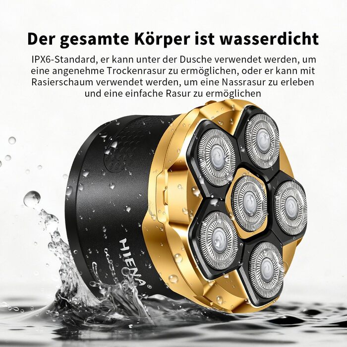 HIENA PRO Машинка для гоління голови чоловіча 6D магнітна, водонепроникна, з підзарядкою Type-C та LED-дисплеєм (Золотий)