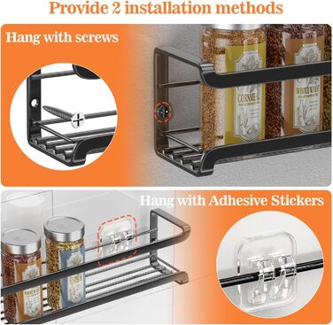 Стильна підставка для спецій на 4 відділення з металу, чорна, самоклеюча, без свердління, для кухонної шафи та дверей
