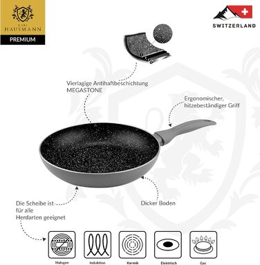 Набір сковорідок Induktion: 20+24+28 см - антипригарне покриття, для всіх плит (індукційних) - з алюмінію. Набір сковорідок для смаження та приготування їжі