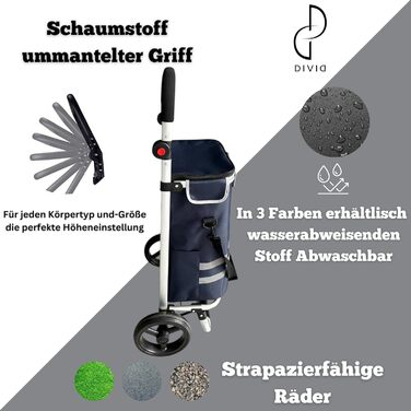 DIVID® Торговий візок з інтегрованою платформою, об'єм 56 літрів, вантажопідйомність до 50 кг, складний, сумка через плече та відділення для охолодження, чорний