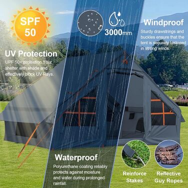 Надувний кемпінговий намет Glamping для 4 осіб сірий 2025: швидке встановлення, захист від дощу та москітної сітки