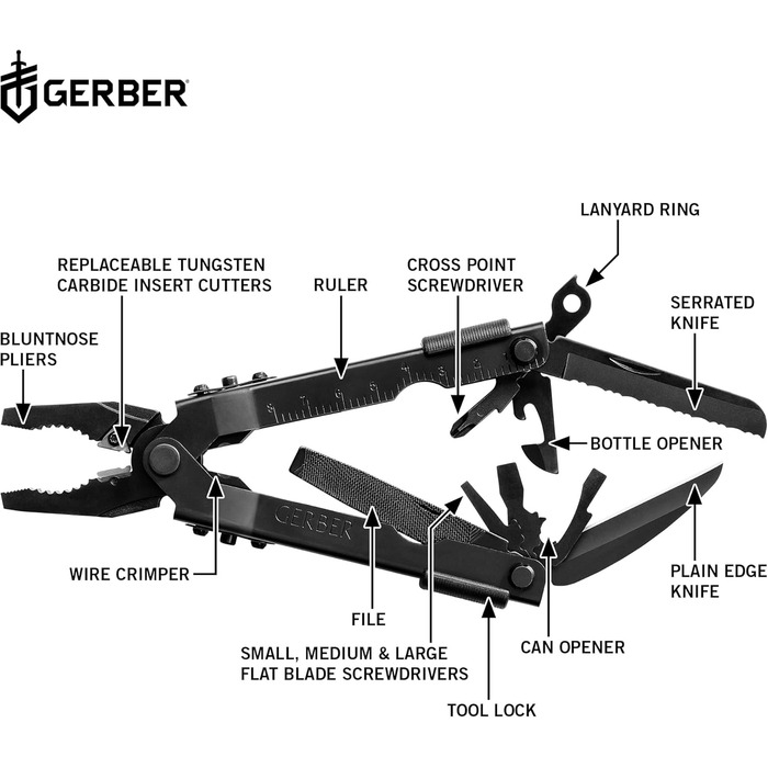 Мультитул Gerber MP600 Bluntnose з нейлоновим чохлом, 14 функцій, одноручне відкривання