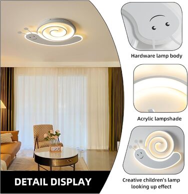Дитяча стельова LED-лампа Oninio 48W, диммована, з пультом, у формі равлика, біла, для спальні, офісу, дитсадка