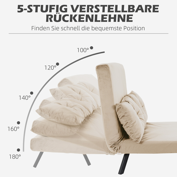 HOMCOM Sleeper Sofa, Recliner with Bed Function, Fold-Out Sofa, Back Cushion, Upholstered Sofa with Adjustable Backrest, Beige, 102 x 73 x 81 cm | Aosom