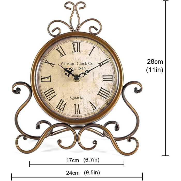 HZDHCLH Retro Silent Roman Table Clock for Living Room Bedroom Office Art Desk Clock (Copper)