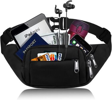 Чоловіча та жіноча поясна сумка-бананка на пояс з великою місткістю, чорна, для iPad mini та iPhone 12 Pro Max