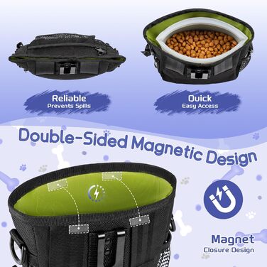 Набір для собак: сумка для ласощів, клікер, диспенсер для відходів, поясна сумка для корму. Чорний & зелений інтер'єр