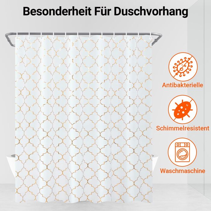 Штора для душу 180x200 см Phnom Penh Квіти, антигрибкова, водовідштовхувальна, поліестер, з кільцями (1 шт)