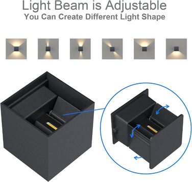 LED-стінні світильники Klighten 12W, 2 шт. з регульованим світловим променем, 3000K, IP65, для дому та вулиці, Антрацит