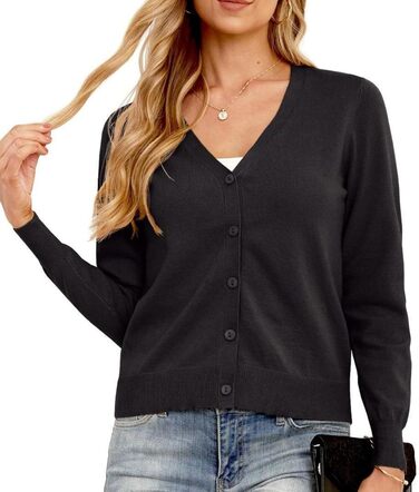 Кардиган жіночий Grecerelle, елегантний, легкий, з V-подібним вирізом, на ґудзиках, чорний, розмір XL