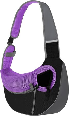 Переноска для собак Pawaboo з кишенею для дотику, регульована переноска для собак, сумка-переноска для домашніх тварин для прогулянок на відкритому повітрі - чорний (пурпурно-чорний, S)