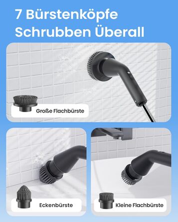 Електрична щітка для прибирання Leebein 2025 з насадкою Spin Scrubber, IPX7, 7 насадок, регульована ручка та 2 швидкості, для ванної, підлоги, кухні