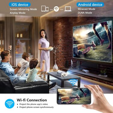 Проектор Nativer 1080P з Wi-Fi та Bluetooth, Full HD для кінотеатру на відкритому повітрі, 300-дюймовий дисплей, 4K, сумісний з iOS/Android/PC/XBox/PS4/TV-Stick/HDMI/USB, білий