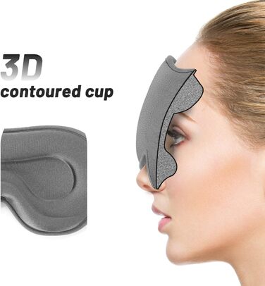 Маска для сну для чоловіків та жінок, 3D-контурна, блокує світло, з регульованим ремінцем, дихаюча та м'яка, для сну, йоги, подорожей (Сіра)